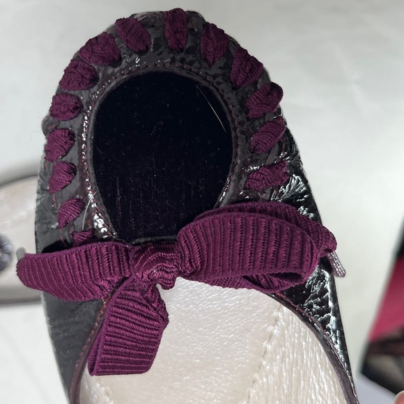 Maloles Zoe Ballet Flat in Plum Patent Sz 38 Made in Spain Ribbon Bow Detail - Picture 7 of 12